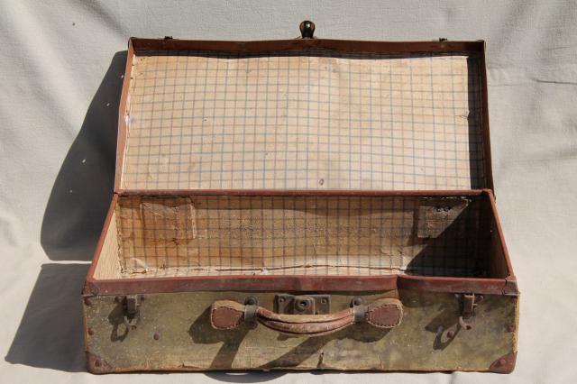 photo of antique suitcase, early 1900s vintage paper cardboard travel box case #12