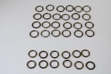 catalog photo of antique tarnished brass curtain rings for cafe curtain rods, small light rings for lace or vintage linens 