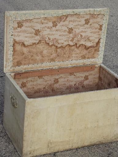 photo of antique tea chest wood storage box trunk, vintage floral and old white paint #2