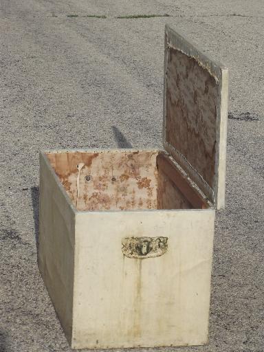 photo of antique tea chest wood storage box trunk, vintage floral and old white paint #4