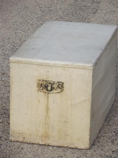 photo of antique tea chest wood storage box trunk, vintage floral and old white paint #5