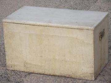 catalog photo of antique tea chest wood storage box trunk, vintage floral and old white paint