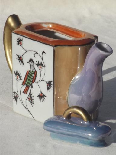 photo of antique teapot w/ black crow bird hand-painted  vintage china teapot  #2