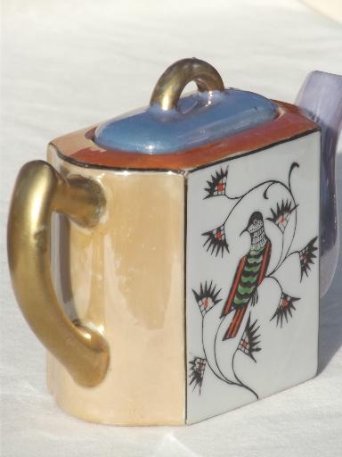 photo of antique teapot w/ black crow bird hand-painted  vintage china teapot  #3