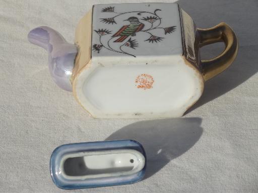 photo of antique teapot w/ black crow bird hand-painted  vintage china teapot  #5