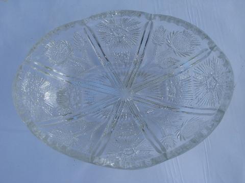 photo of antique thistle flower pattern vintage pressed glass oval bowl, old EAPG #2