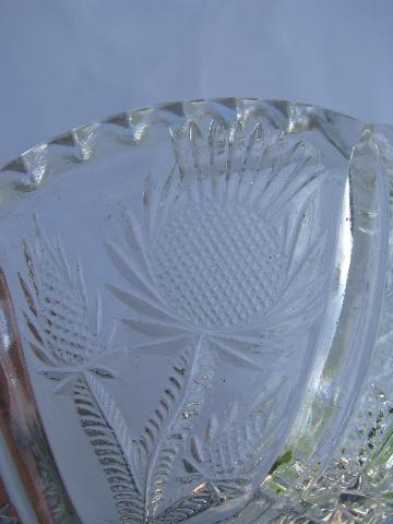 photo of antique thistle flower pattern vintage pressed glass oval bowl, old EAPG #4