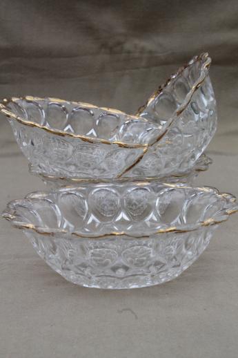 photo of antique thumbprint pattern glass berry bowls, set of four dessert dishes #1