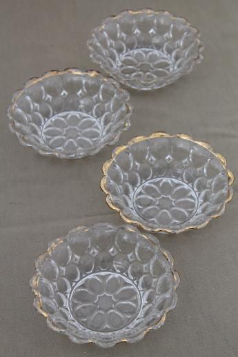 photo of antique thumbprint pattern glass berry bowls, set of four dessert dishes #2