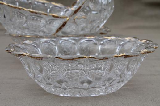 photo of antique thumbprint pattern glass berry bowls, set of four dessert dishes #3