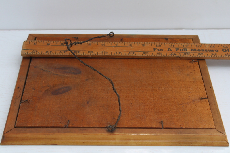 photo of antique tiger birdseye maple picture frame, wood plank back frame w/ vintage needlework #6