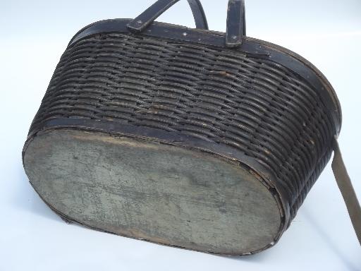 photo of antique tin lined insulated picnic basket, 1930s vintage picnic hamper  #2