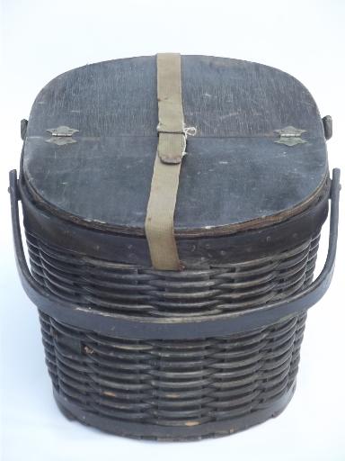 photo of antique tin lined insulated picnic basket, 1930s vintage picnic hamper  #4