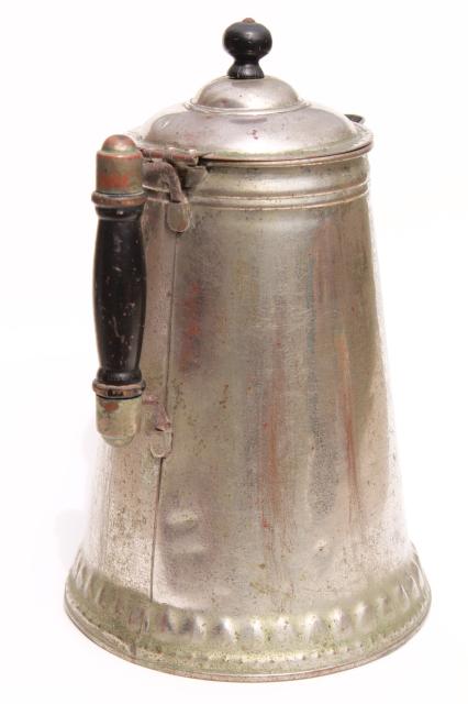 photo of antique tin plated copper coffee pot, wood stove vintage coffeepot w/ wood handl #6