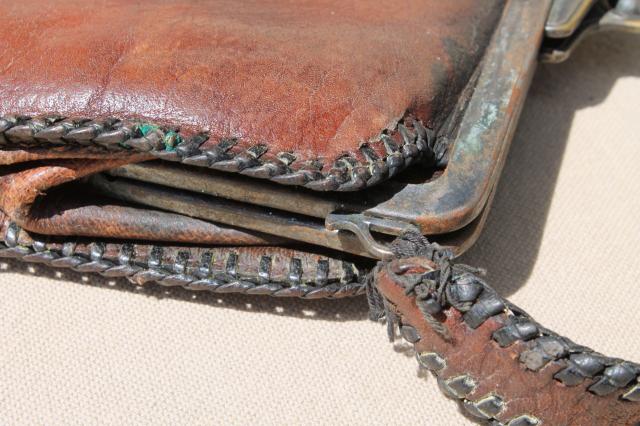 photo of antique tooled leather purse, early 1900s vintage Jemco handbag w/ aesthetic design #2