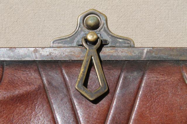 photo of antique tooled leather purse, early 1900s vintage Jemco handbag w/ aesthetic design #11