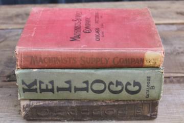 antique tools & machine parts catalogs, lot shabby vintage bound books great old drawings engravings