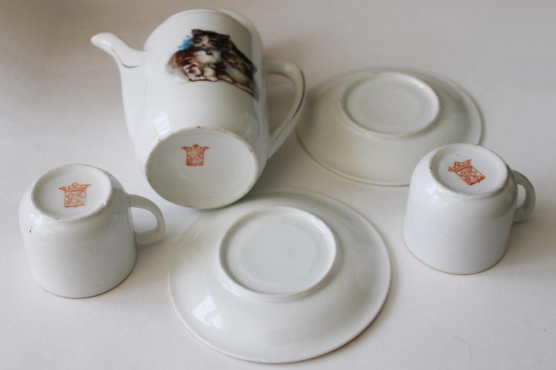photo of antique toy tea set, childs size china doll dishes w/ kittens, early 1900s vintage Bavaria #5
