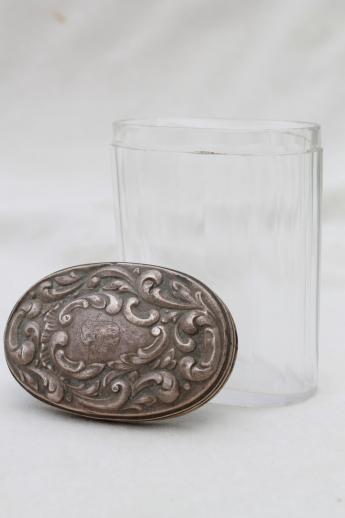 photo of antique train case bottles or vanity table jars w/ sterling silver lids  #6