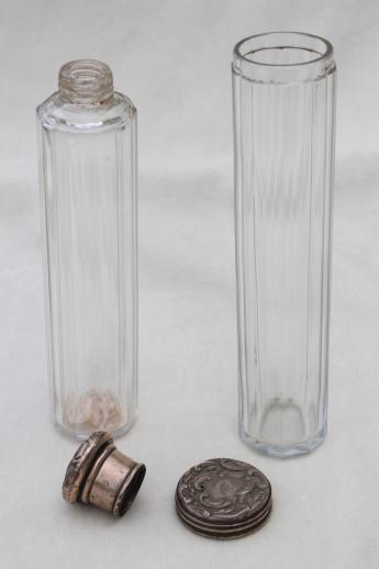 photo of antique train case bottles or vanity table jars w/ sterling silver lids  #9