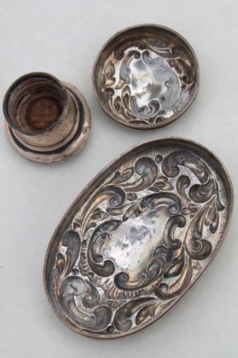 photo of antique train case bottles or vanity table jars w/ sterling silver lids  #11