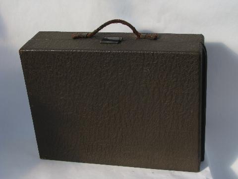 photo of antique train case w/ bottles, vintage sharkskin textured leather luggage #1