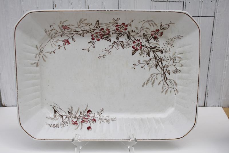 photo of antique transferware china rectangular platter or tray, unicorn mark Wedgwood dianthus floral #1