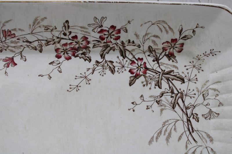 photo of antique transferware china rectangular platter or tray, unicorn mark Wedgwood dianthus floral #2