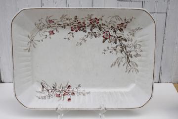 antique transferware china rectangular platter or tray, unicorn mark Wedgwood dianthus floral