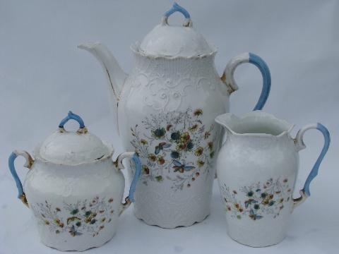 photo of antique transferware china tea or coffee set, flowers and butterflies, vintage Germany? #1