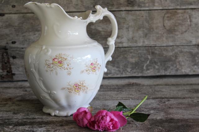 photo of antique transferware china water pitcher, shabby cottage chic wildflowers floral #1