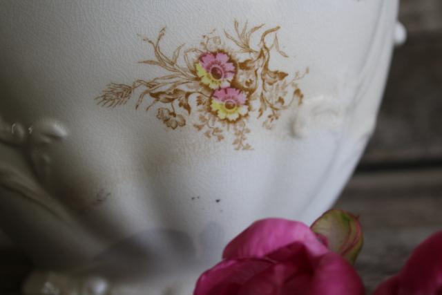 photo of antique transferware china water pitcher, shabby cottage chic wildflowers floral #2