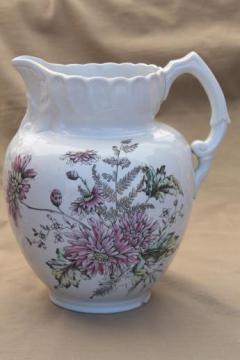 catalog photo of antique transferware wash pitcher water jug, multi-colored floral pattern