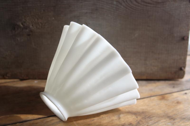 photo of antique translucent white milk glass lampshade, pleated shape shade for pendant light #1