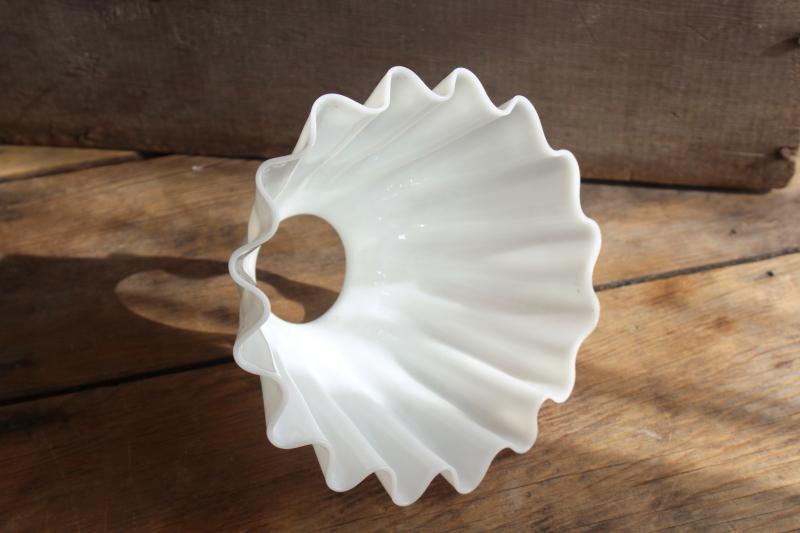 photo of antique translucent white milk glass lampshade, pleated shape shade for pendant light #2