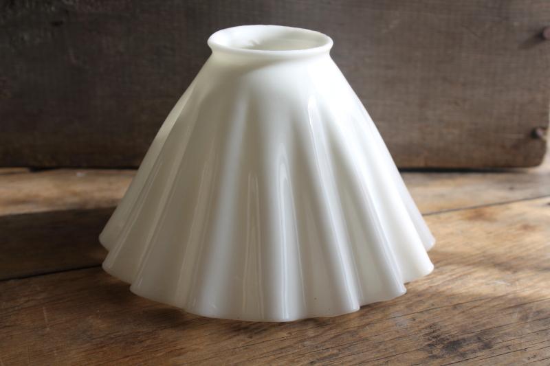 photo of antique translucent white milk glass lampshade, pleated shape shade for pendant light #3