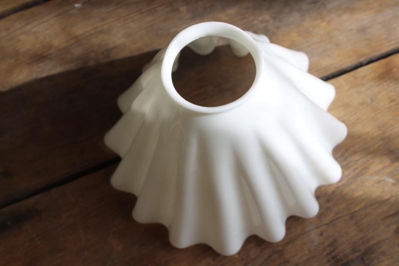 photo of antique translucent white milk glass lampshade, pleated shape shade for pendant light #5