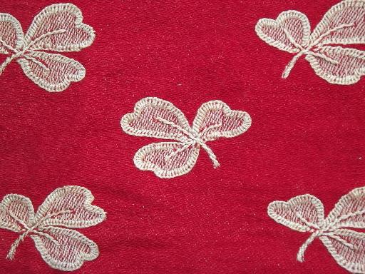 photo of antique turkey red linen pillow cover, white clover on red fabric #2