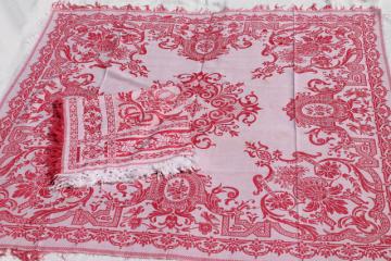 catalog photo of antique turkey red & white linen damask tablecloths, shabby vintage fabric for cutters