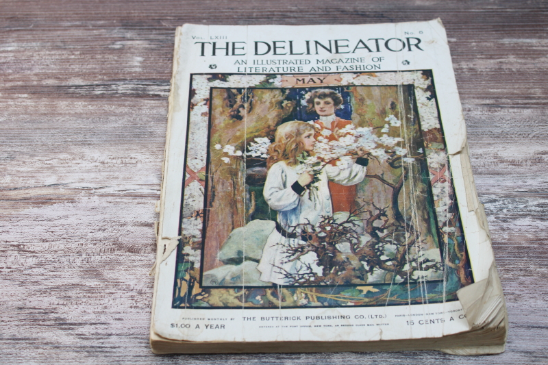 photo of antique turn of the century Delineator magazine, ladies dress patterns and fashion illustration circa 1904 #1