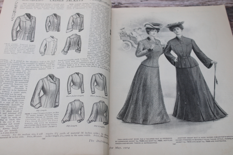 photo of antique turn of the century Delineator magazine, ladies dress patterns and fashion illustration circa 1904 #9