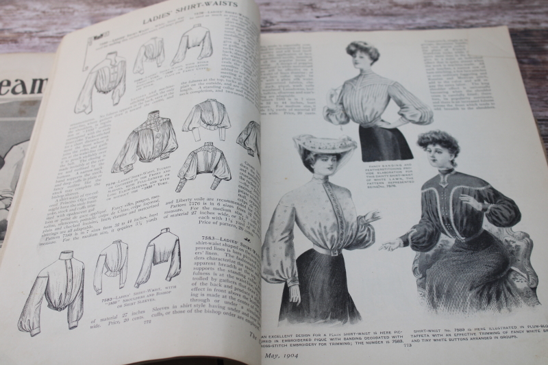 photo of antique turn of the century Delineator magazine, ladies dress patterns and fashion illustration circa 1904 #10