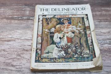 antique turn of the century Delineator magazine, ladies dress patterns and fashion illustration circa 1904