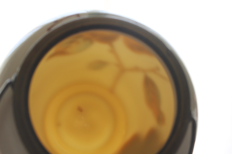 photo of antique turn of the century opal glass biscuit jar, opaline glass w/ amber pears fruit  #5