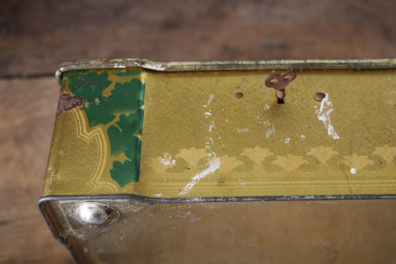 photo of antique turn of the century tins, Victorian style birds print & floral still life art  #5