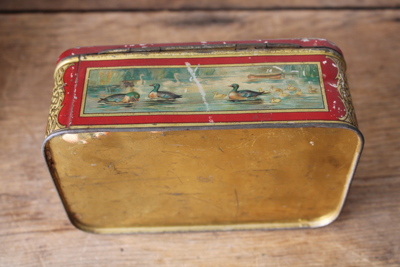 photo of antique turn of the century tins, Victorian style birds print & floral still life art  #11