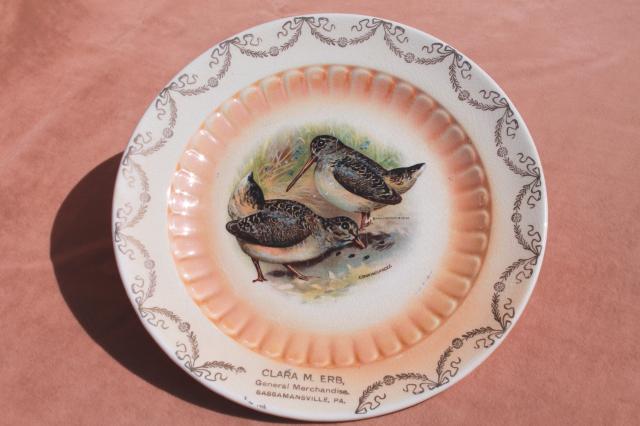 photo of antique turn of the century vintage advertising plate w/ birds, sandpiper shore bird scene #1