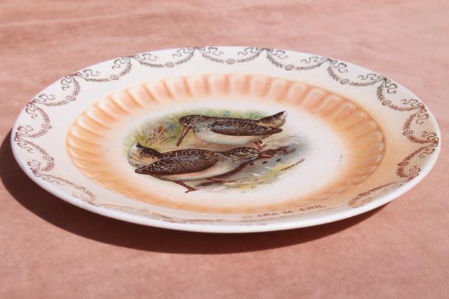 photo of antique turn of the century vintage advertising plate w/ birds, sandpiper shore bird scene #5