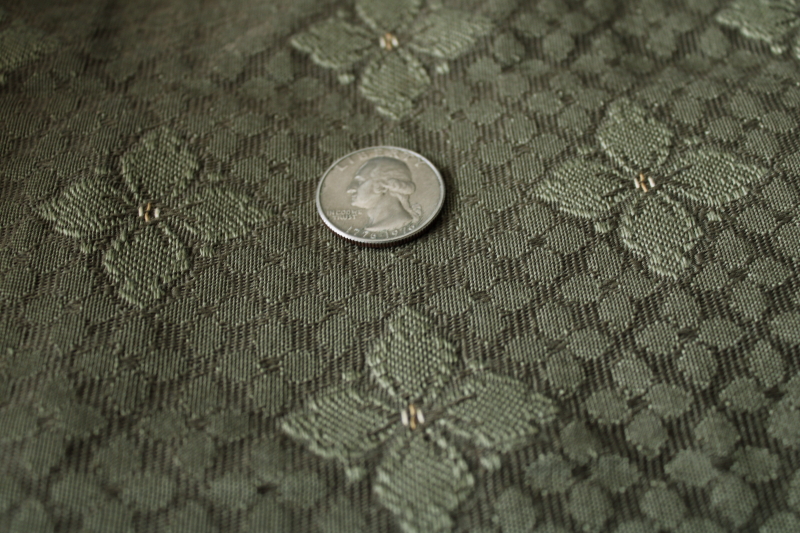 photo of antique upholstery fabric, dark olive green flowers woven jacquard cotton 1920s vintage #2