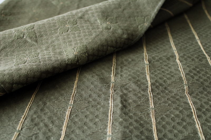 photo of antique upholstery fabric, dark olive green flowers woven jacquard cotton 1920s vintage #4